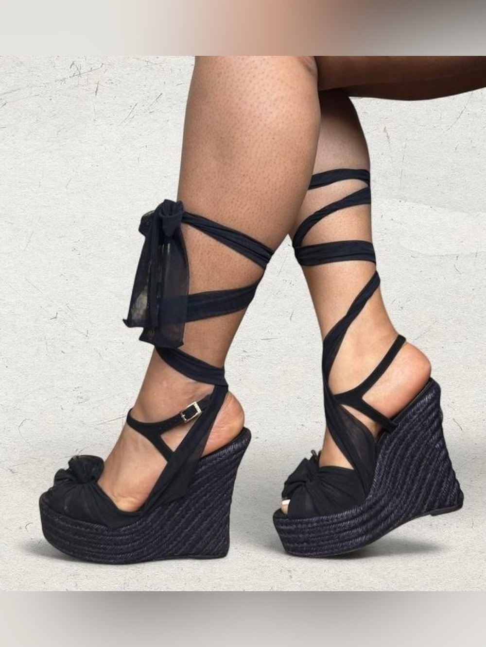 Rare Fendi ‘Cinderella’ Black Tulle Ballerina Espadrille Wedge Sandals- 39/ US 8